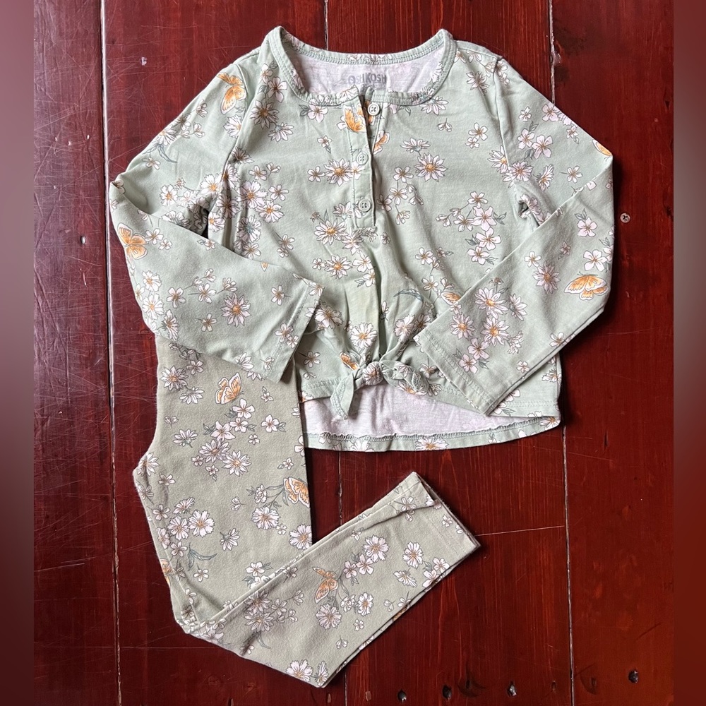 Green floral Oshkosh outfit girls 4t
